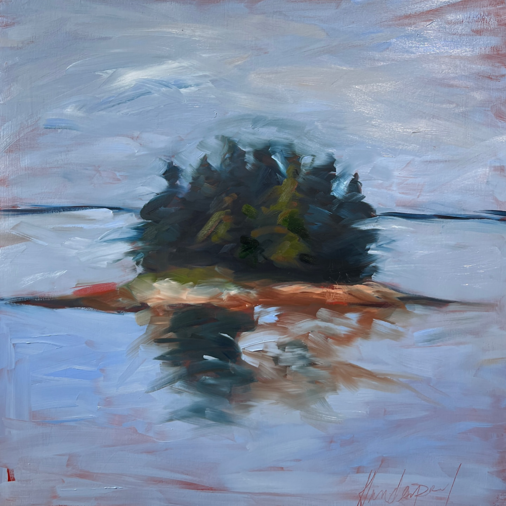 oil painting landscape painting of a small island with trees